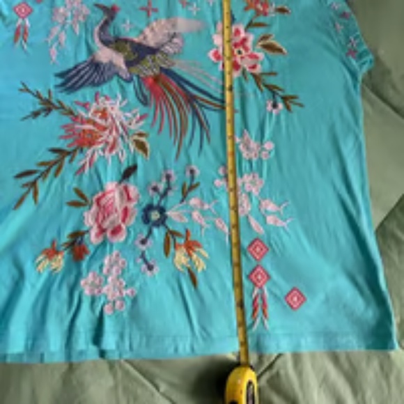 JOHNNY WAS embroidered Turquoise Tee STUNNING Sz L NWT-RARE/Hard-to-find! - Picture 6 of 16